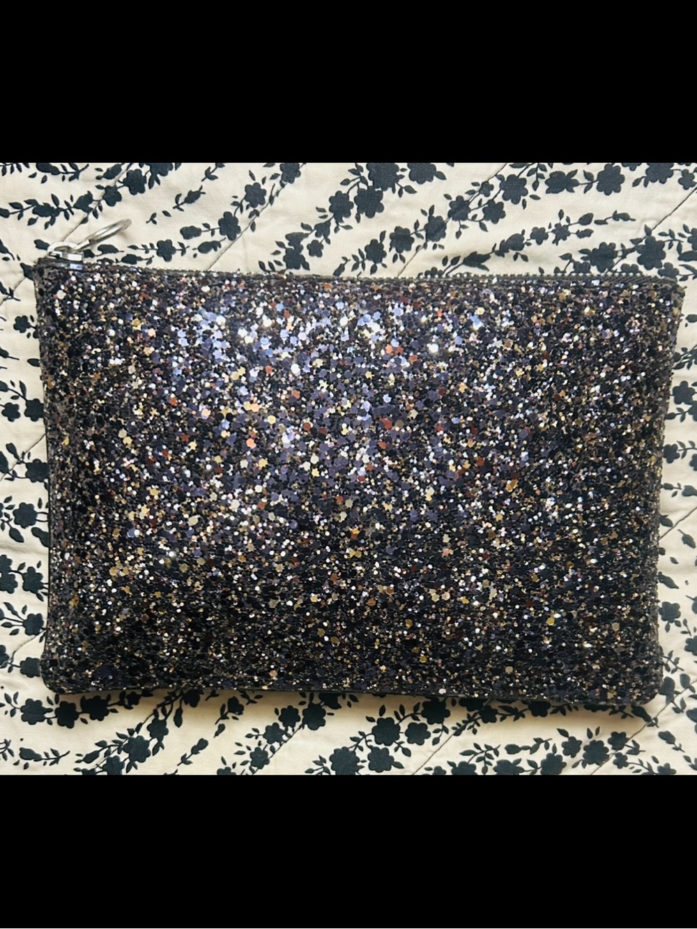 Madewell black leather and glitter pouch wallet mini bag